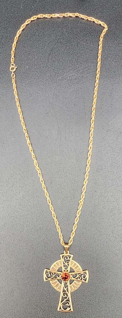 1979 Sarah Coventry Celtic Cross Necklace w/ Amber Gemstone – Limited Edition